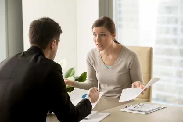 Woman argues with her accountant
