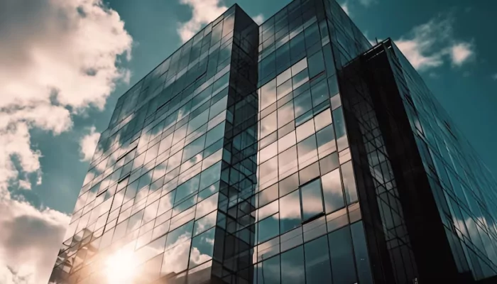 Photo of a mirrored building