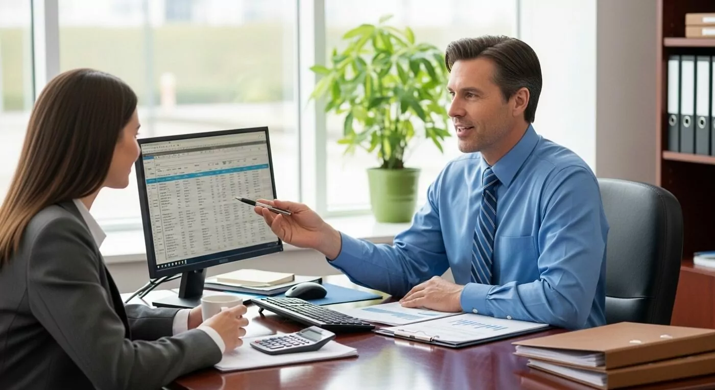 Accountant talking to client
