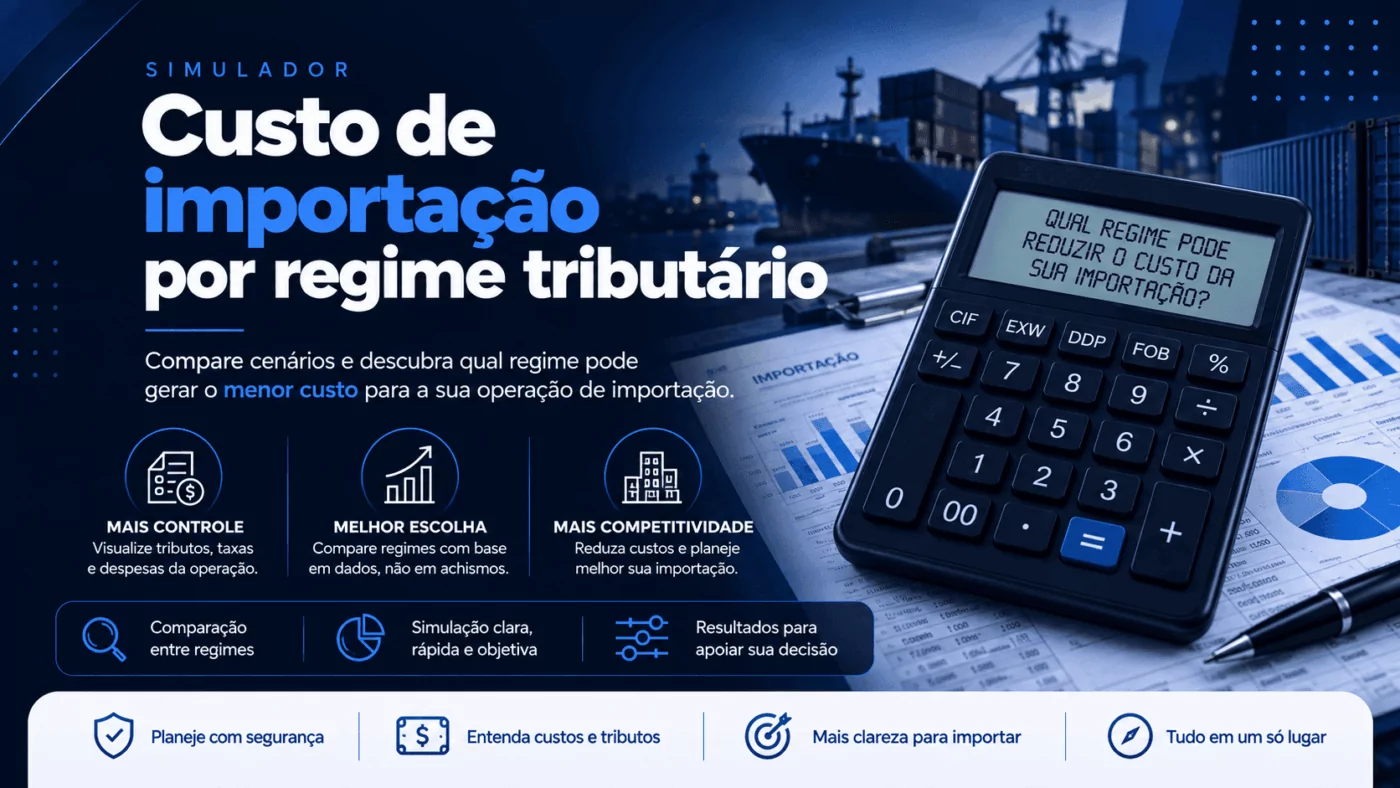 Simulador de custo de importação por regime tributário